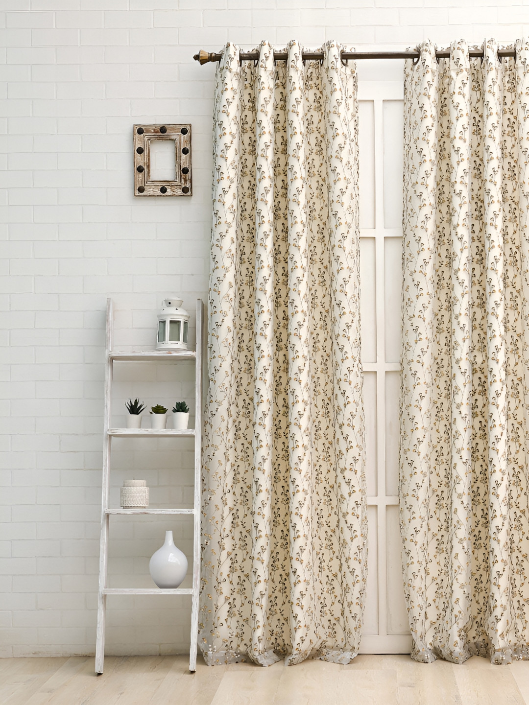 

Ariana Gold Toned & Silver Toned Embroidered Room Darkening Window Curtain