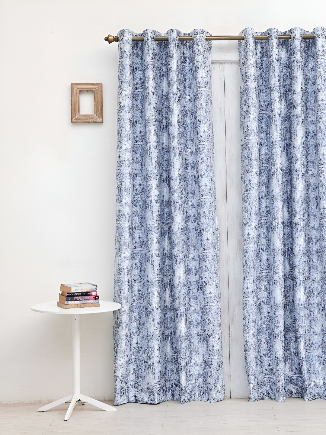 

Ariana Blue & White Self Design Eyelet Regular Long Door Curtain