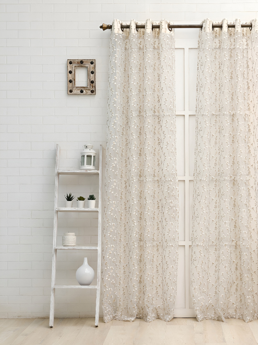 

Ariana Beige & Brown Floral Embroidered Sheer Window Curtain