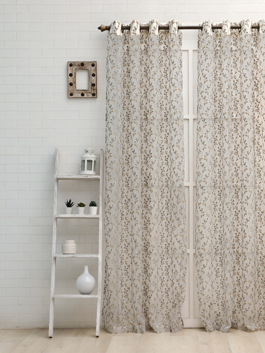 

Ariana Gold-Toned & White Embroidered Sheer Door Curtain