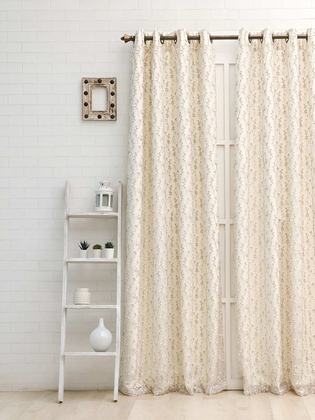 

Ariana Beige & Brown Embroidered Room Darkening Window Curtain