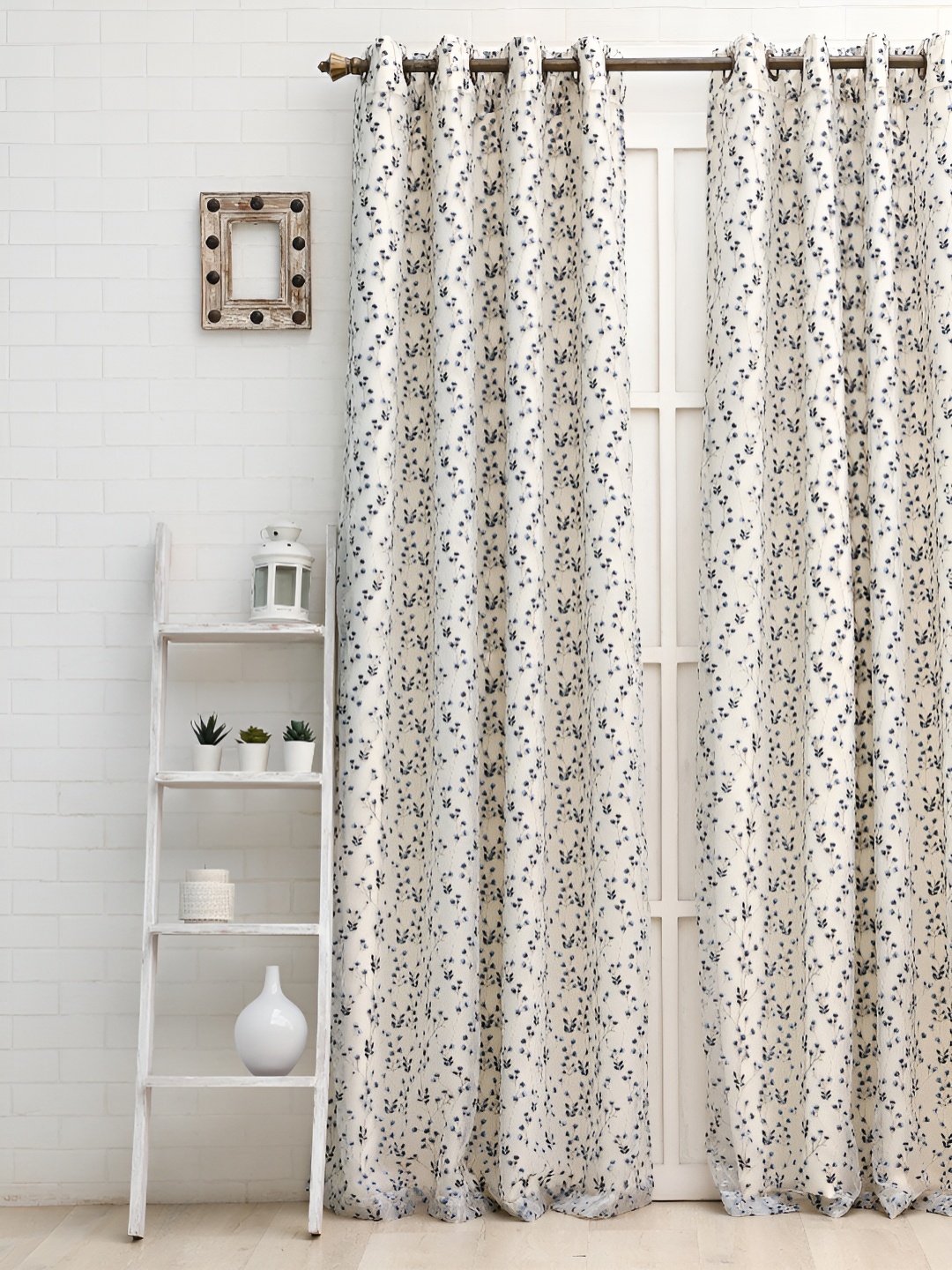 

Ariana Navy Blue & White Embroidered Room Darkening Door Curtain