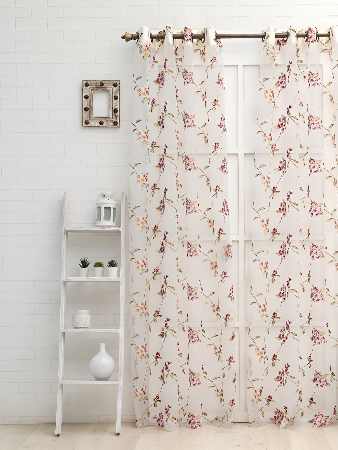 

Ariana Red & White Floral Embroidered Sheer Long Door Curtain