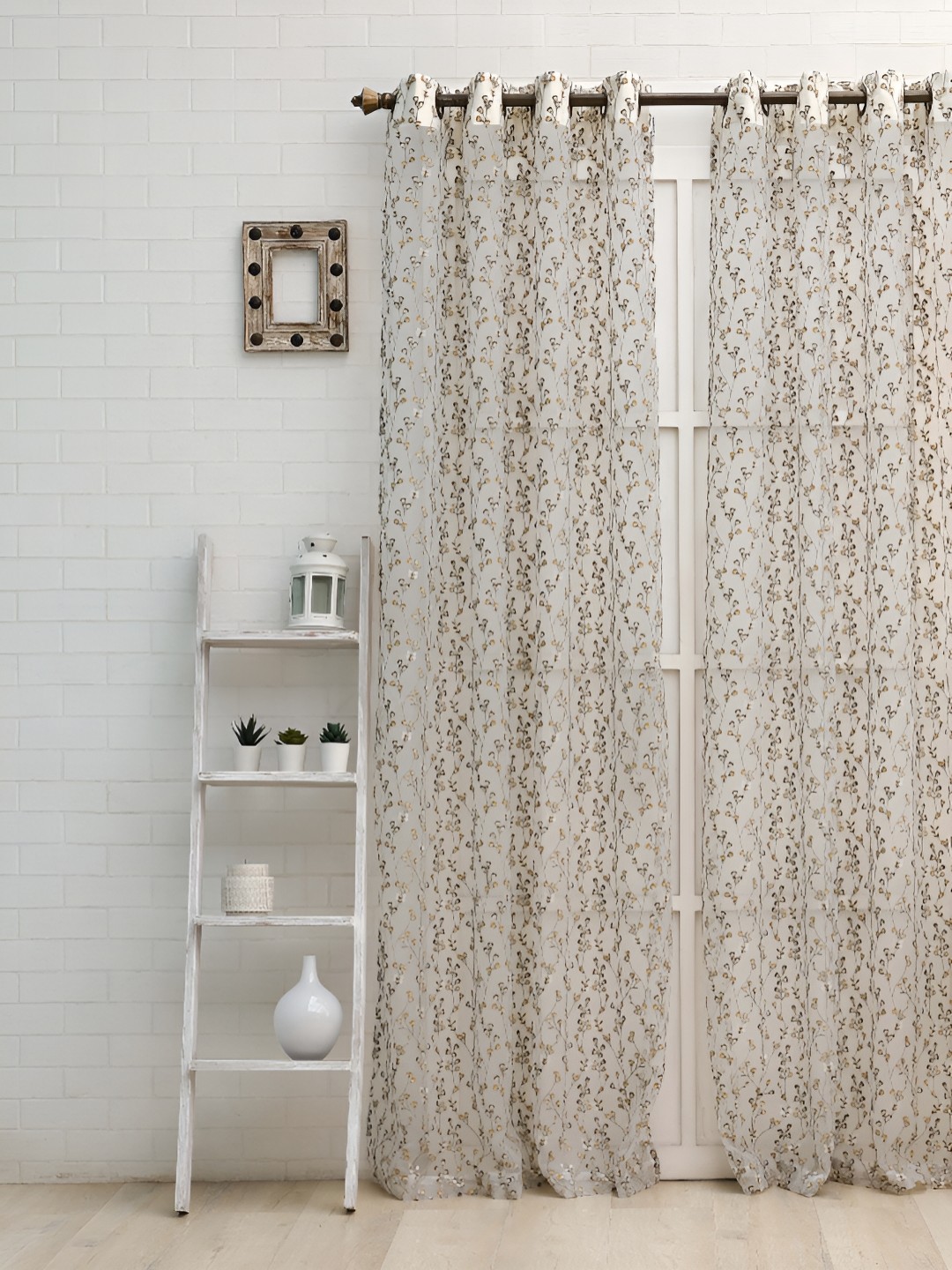

Ariana Gold-Toned & Mustard Floral Embroidered Sheer Window Curtain