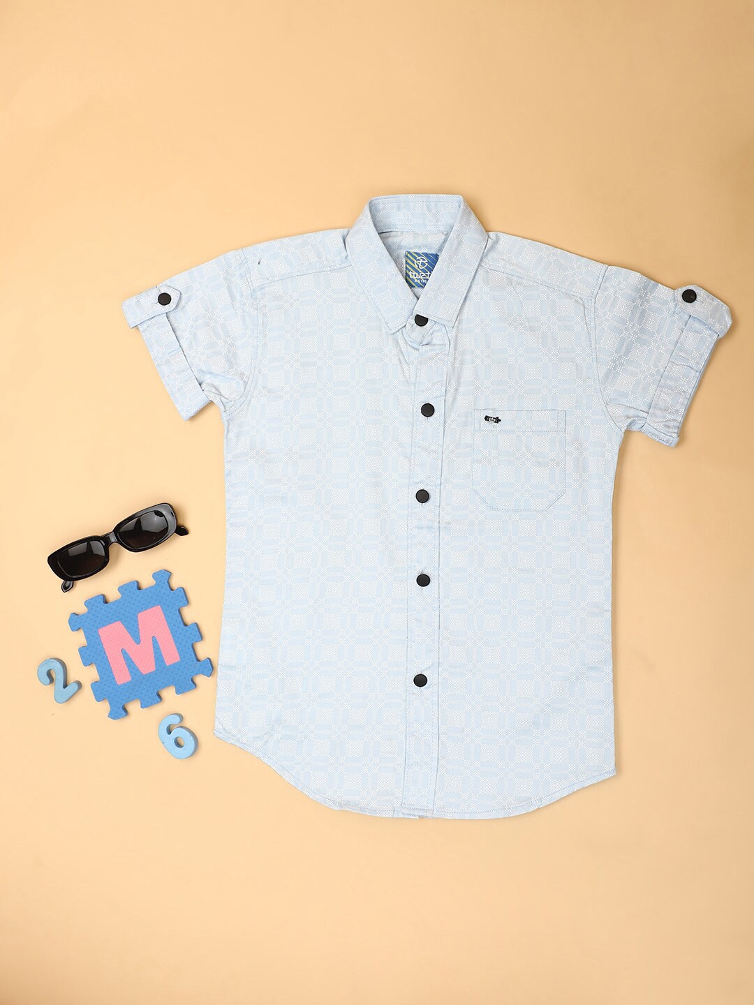 

V-Mart Boys Abstract Printed Opaque Satin Casual Shirt, Blue