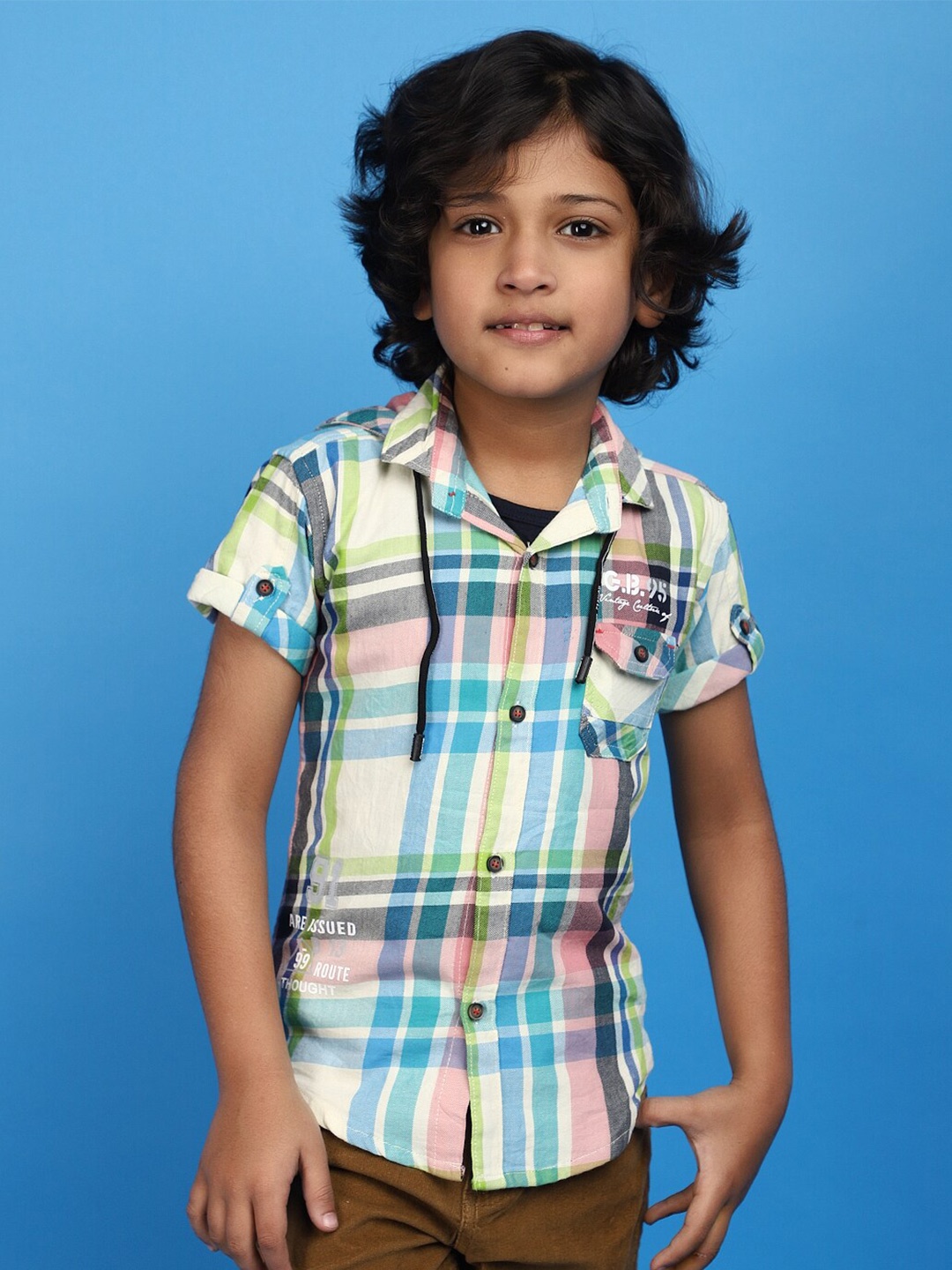 

V-Mart Boys Tartan Checks Opaque Cotton Casual Shirt, Peach
