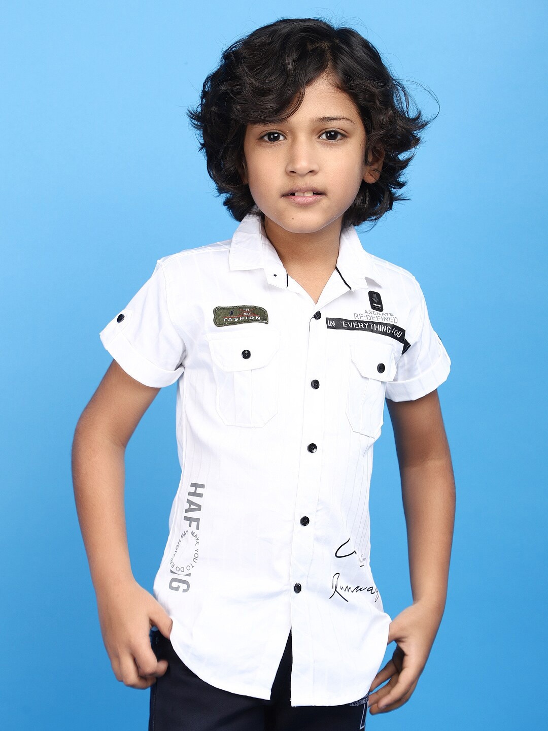 

V-Mart Boys Typography Printed Opaque Cotton Casual Shirt, White