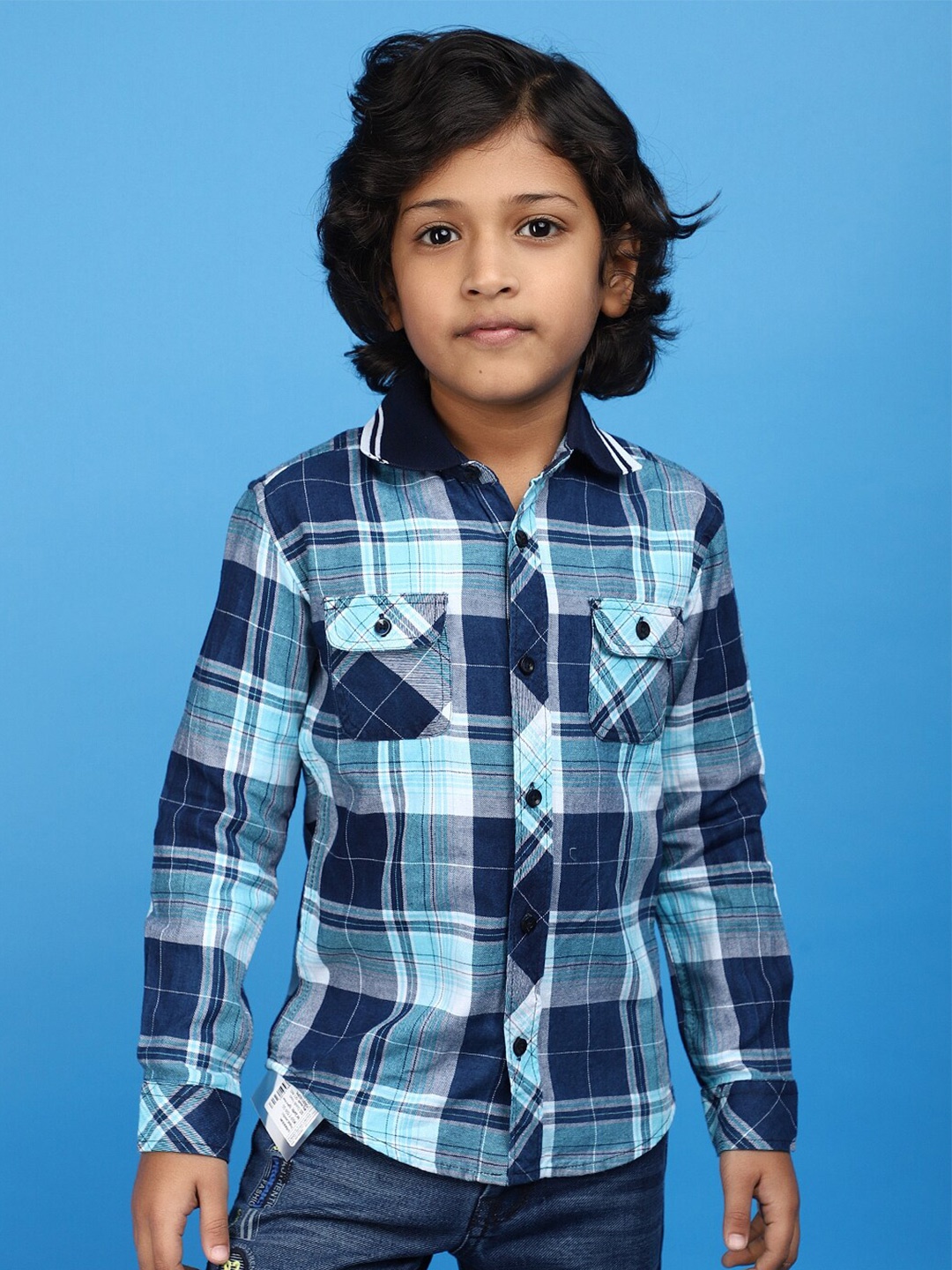 

V-Mart Boys Tartan Checks Opaque Cotton Casual Shirt, Blue