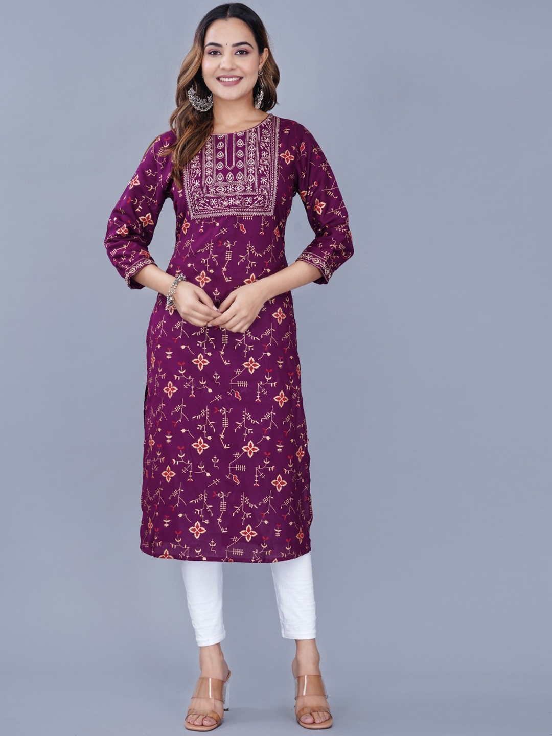 

SP DESIGNS Embroidered Thread Work Pathani Kurta, Purple