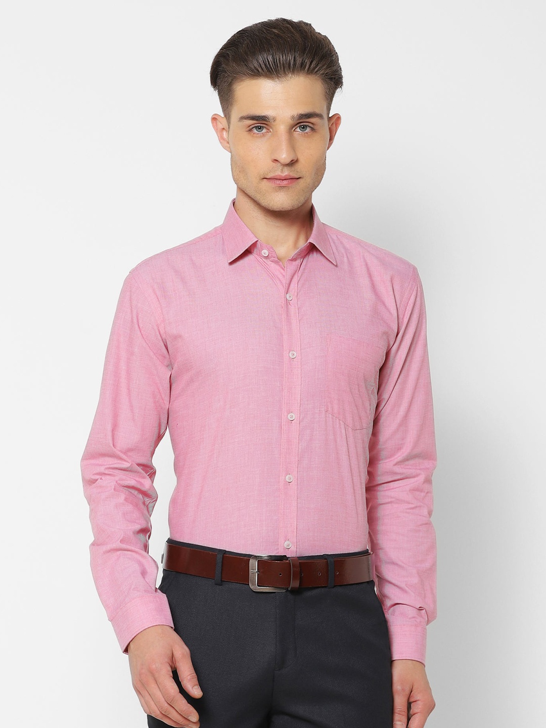 

Stori Spread Collar Cotton Opaque Corduroy Casual Shirt, Pink