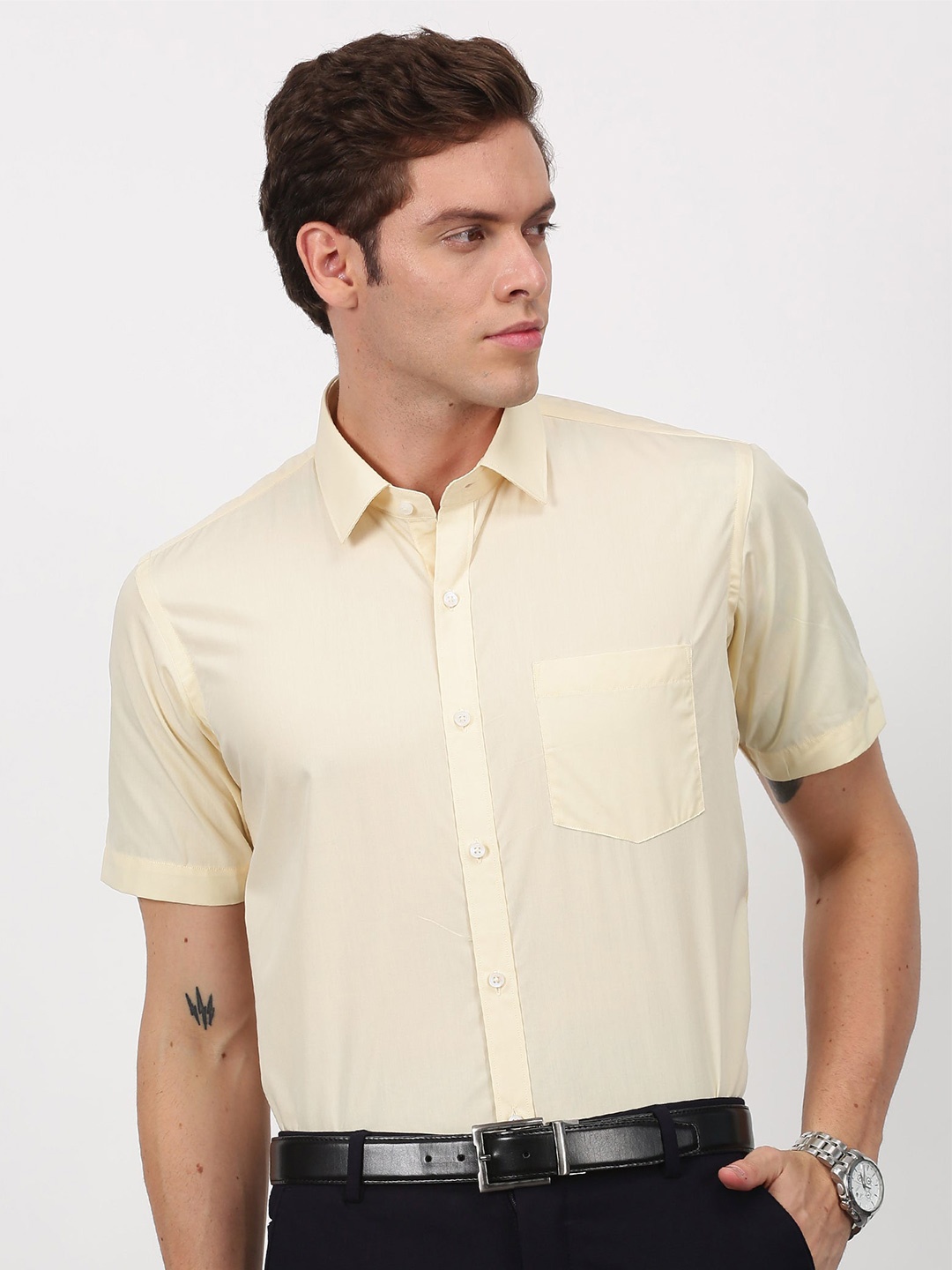 

Stori Spread Collar Cotton Formal Shirt, Yellow