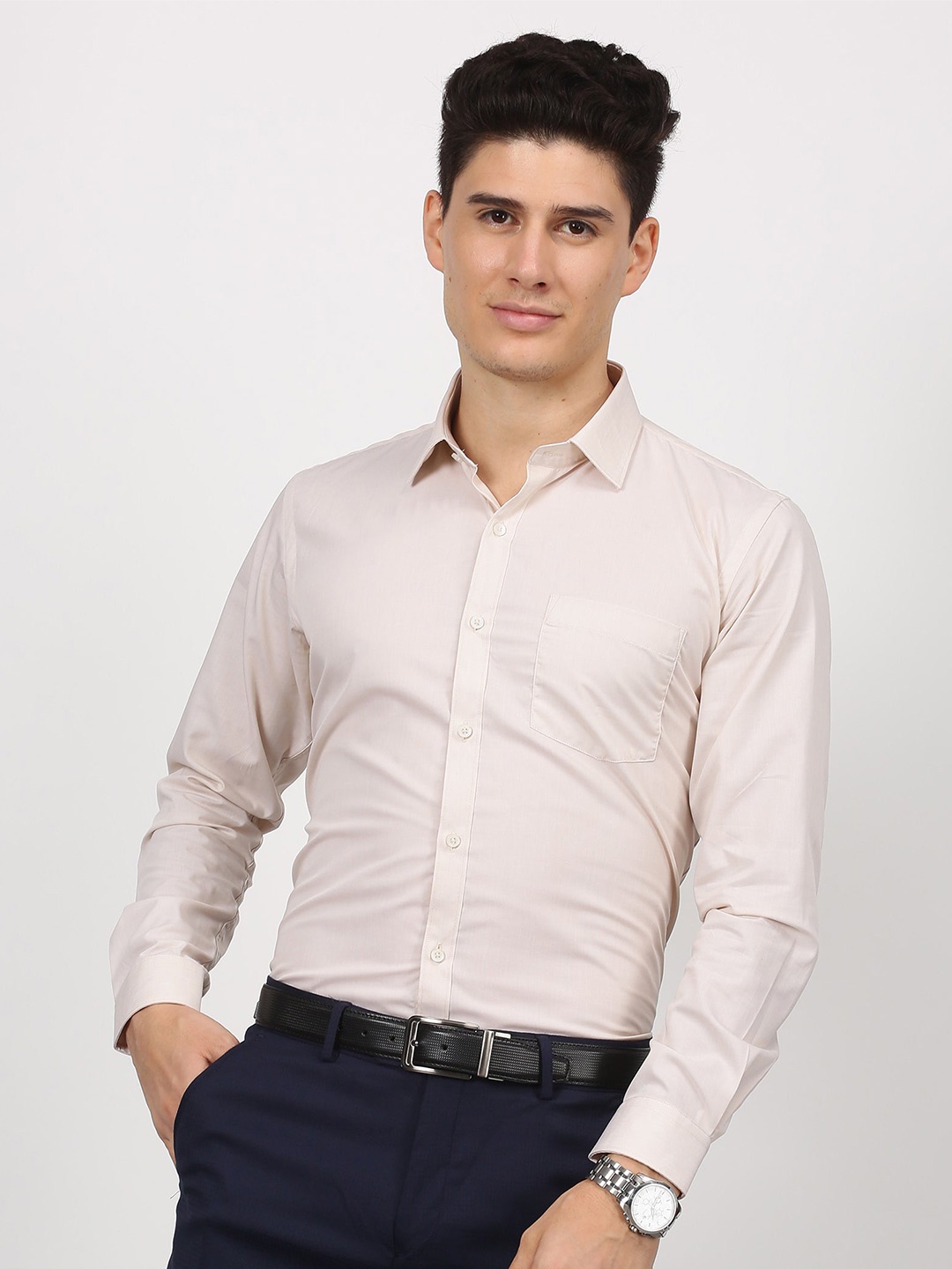 

Stori Spread Collar Cotton Formal Shirt, Cream