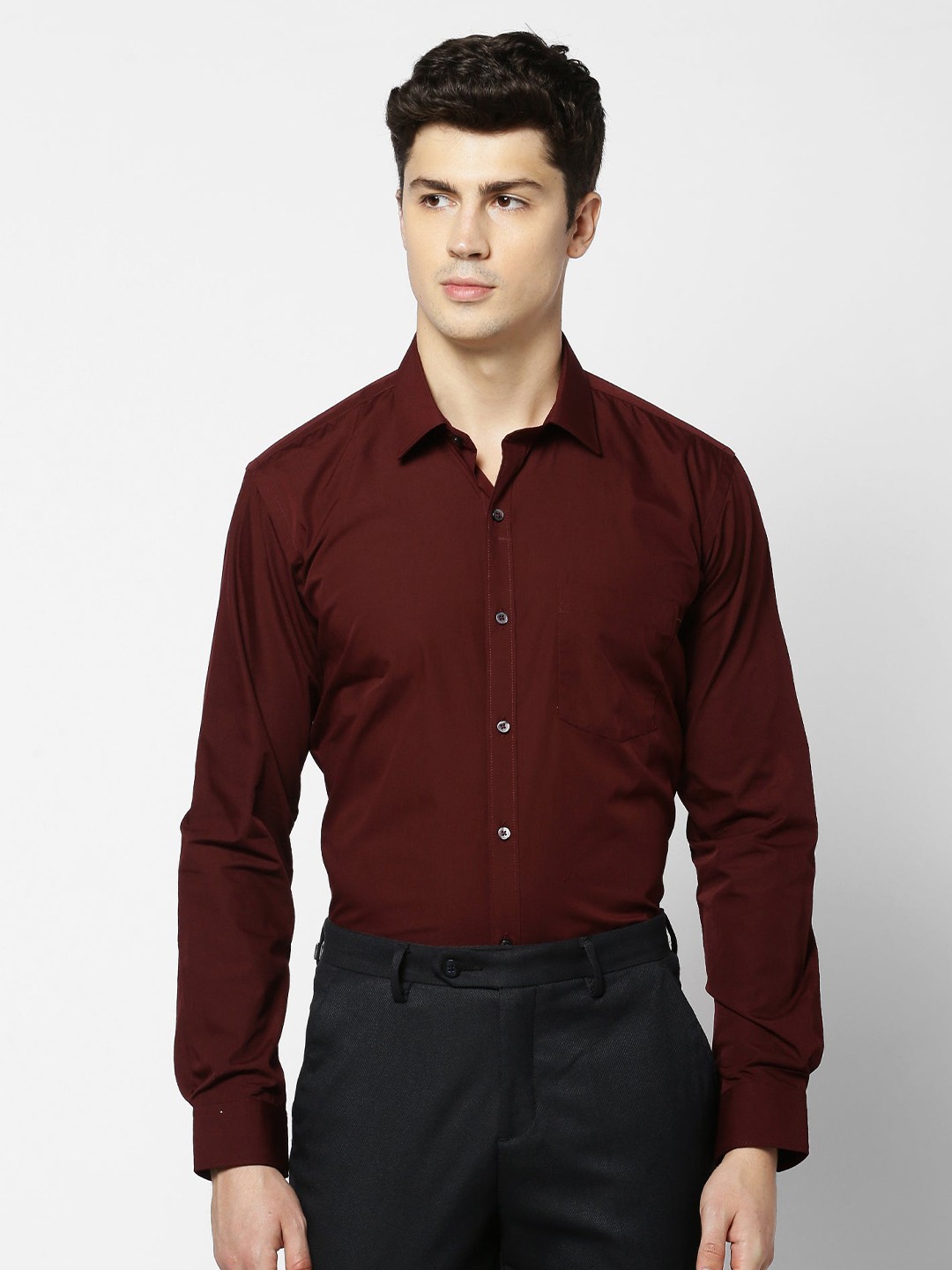 

Stori Spread Collar Cotton Opaque Casual Shirt, Maroon