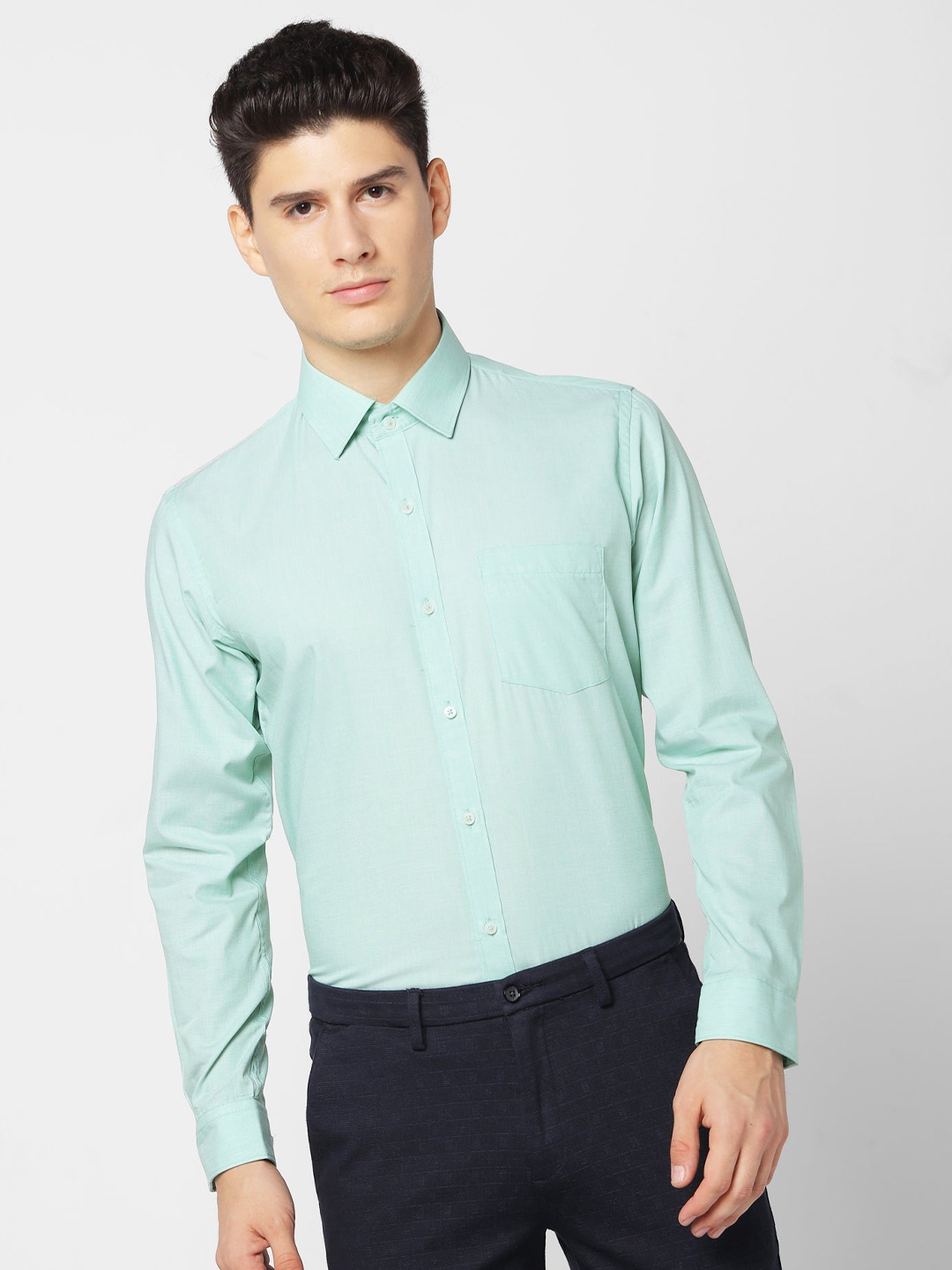 

Stori Spread Collar Cotton Shirt, Green