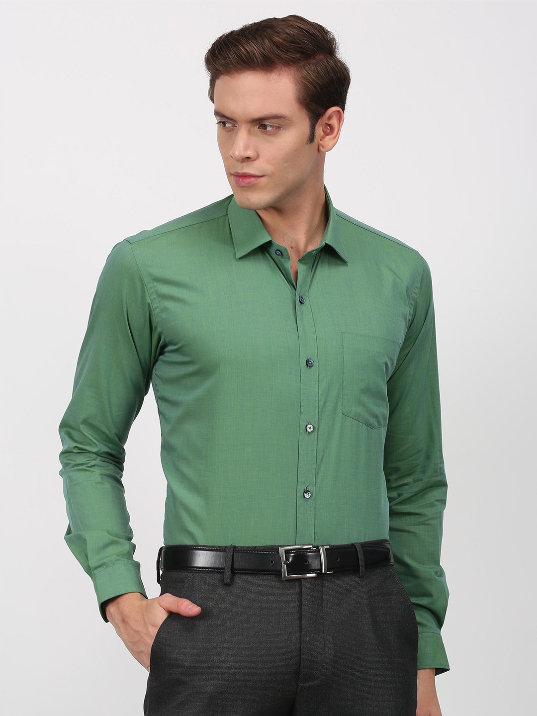 

Stori Spread Collar Cotton Formal Shirt, Green