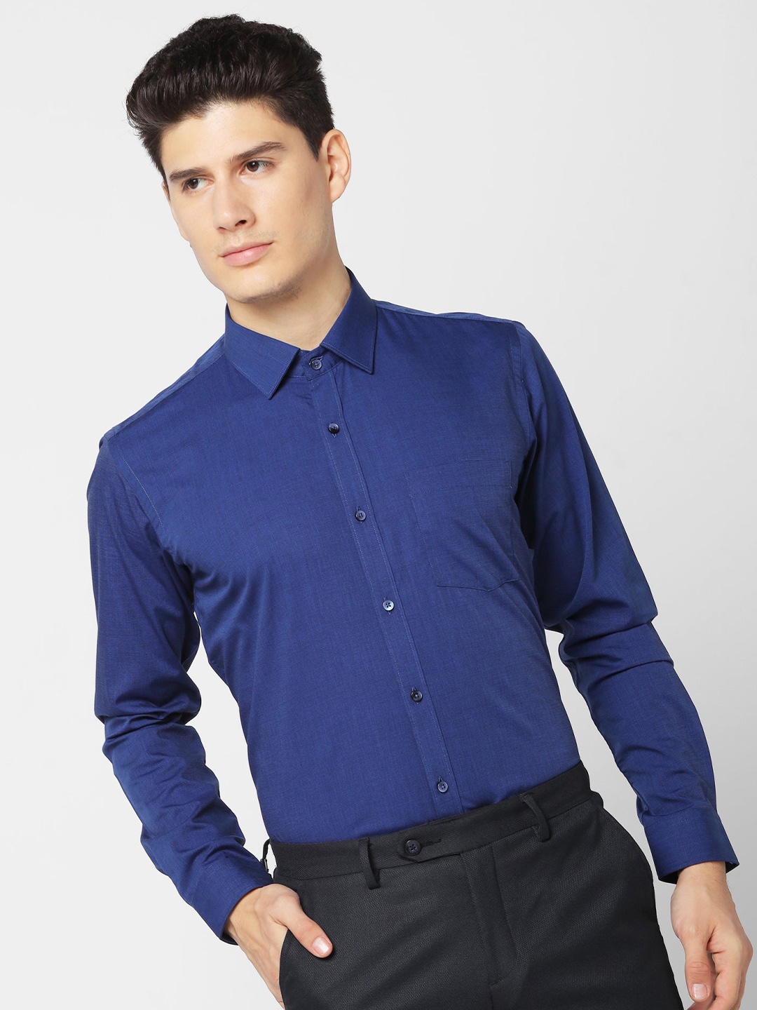 

Stori Spread Collar Cotton Formal Shirt, Navy blue