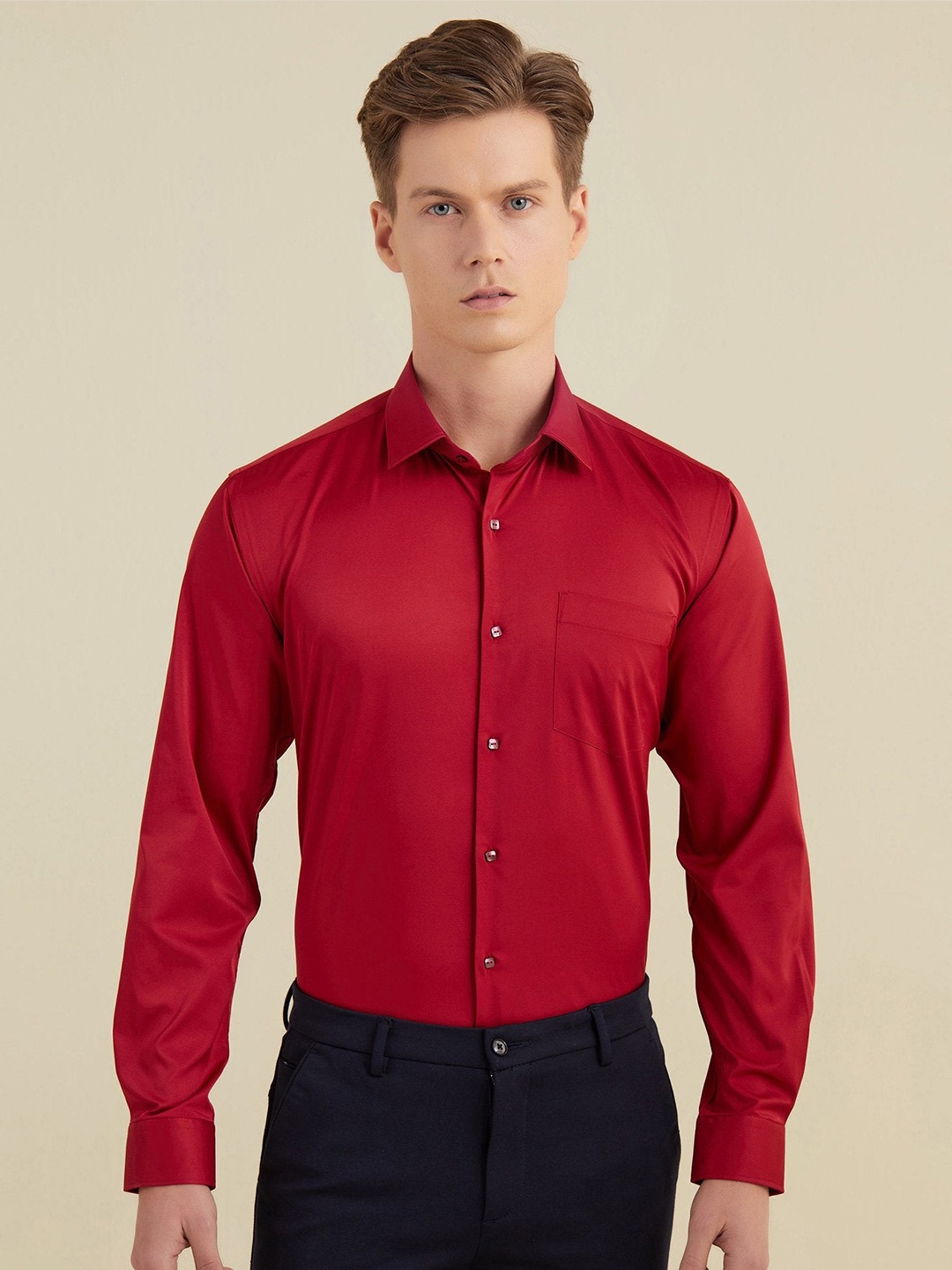 

Stori Spread Collar Party Shirt, Red