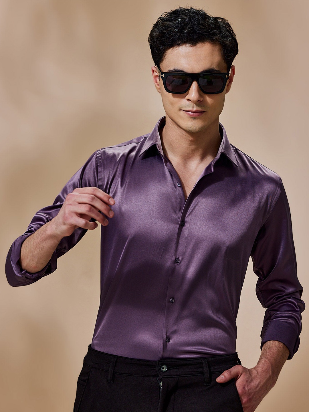 

Stori Spread Collar Long Sleeves Stretchable Casual Shirt, Purple