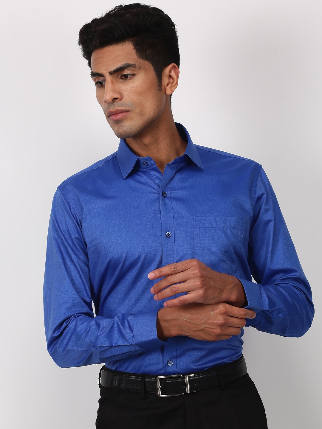 

Stori Spread Collar Long Sleeves Cotton Shirt, Blue