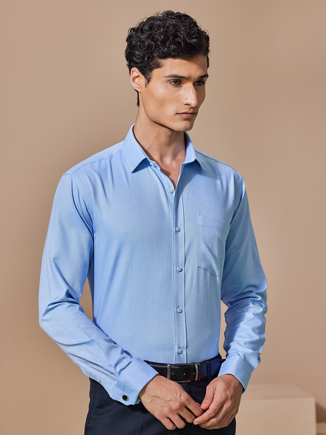 

Stori Spread Collar Cotton Shirt, Blue