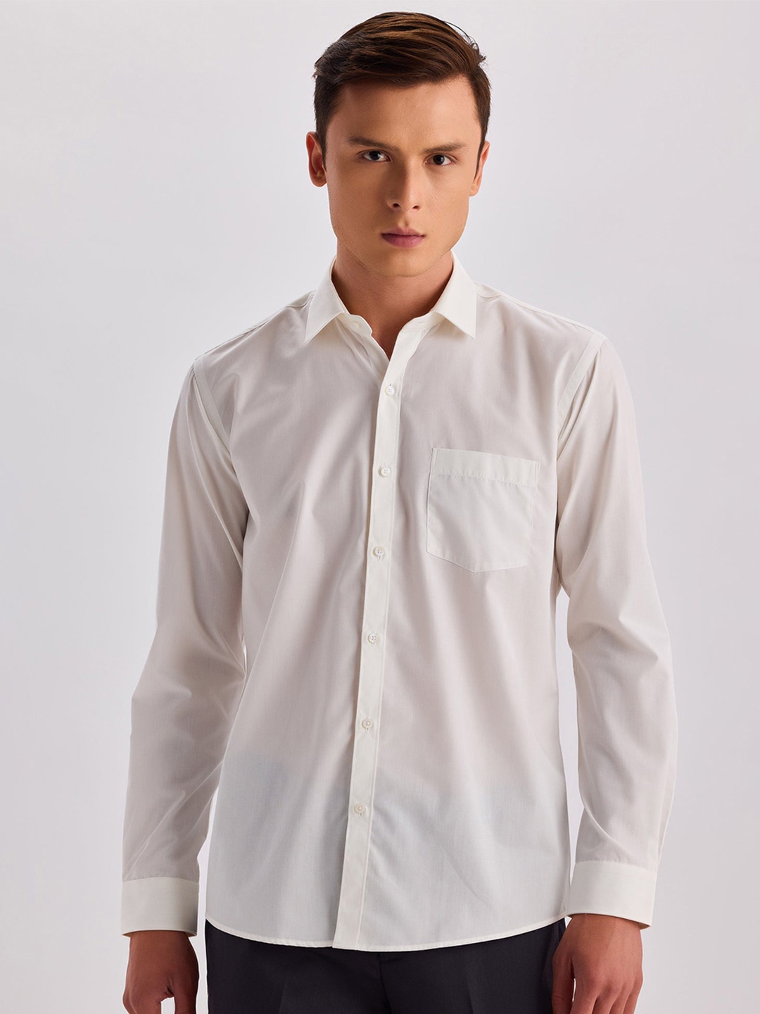 

Stori Spread Collar Long Sleeves Cotton Formal Shirt, Cream