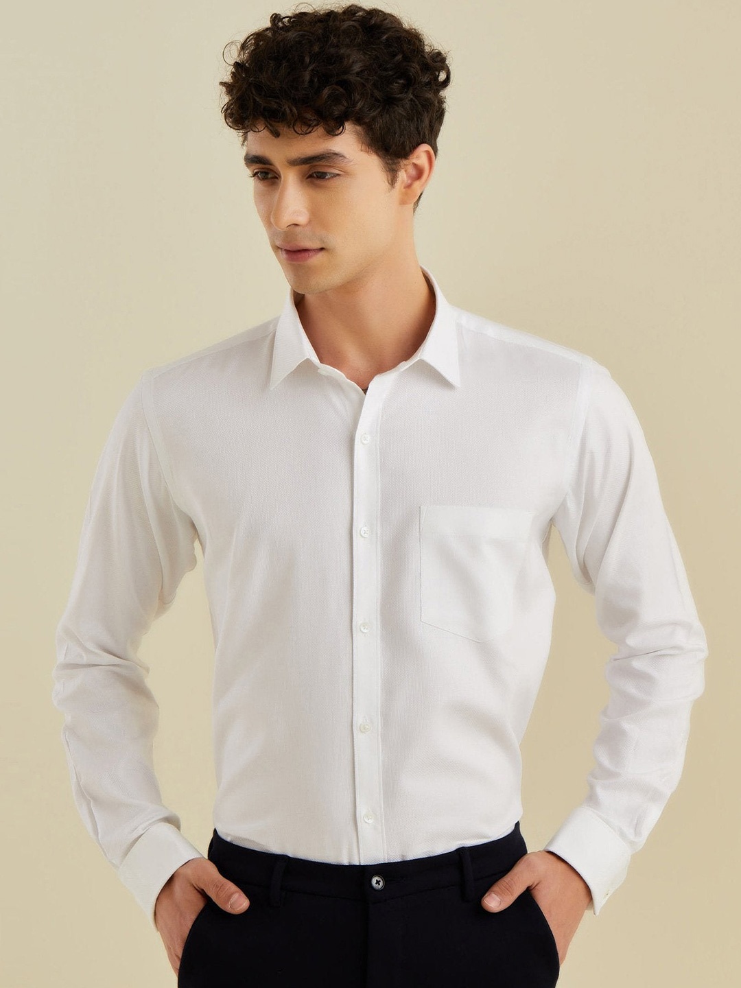 

Stori Self Design Cotton Formal Shirt, White