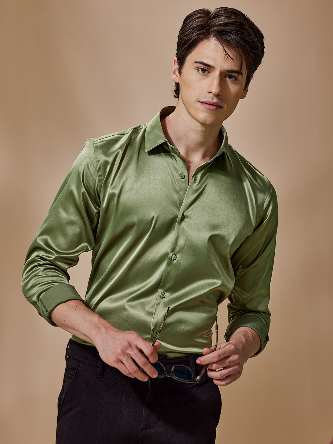 

Stori Men Opaque Party Shirt, Green