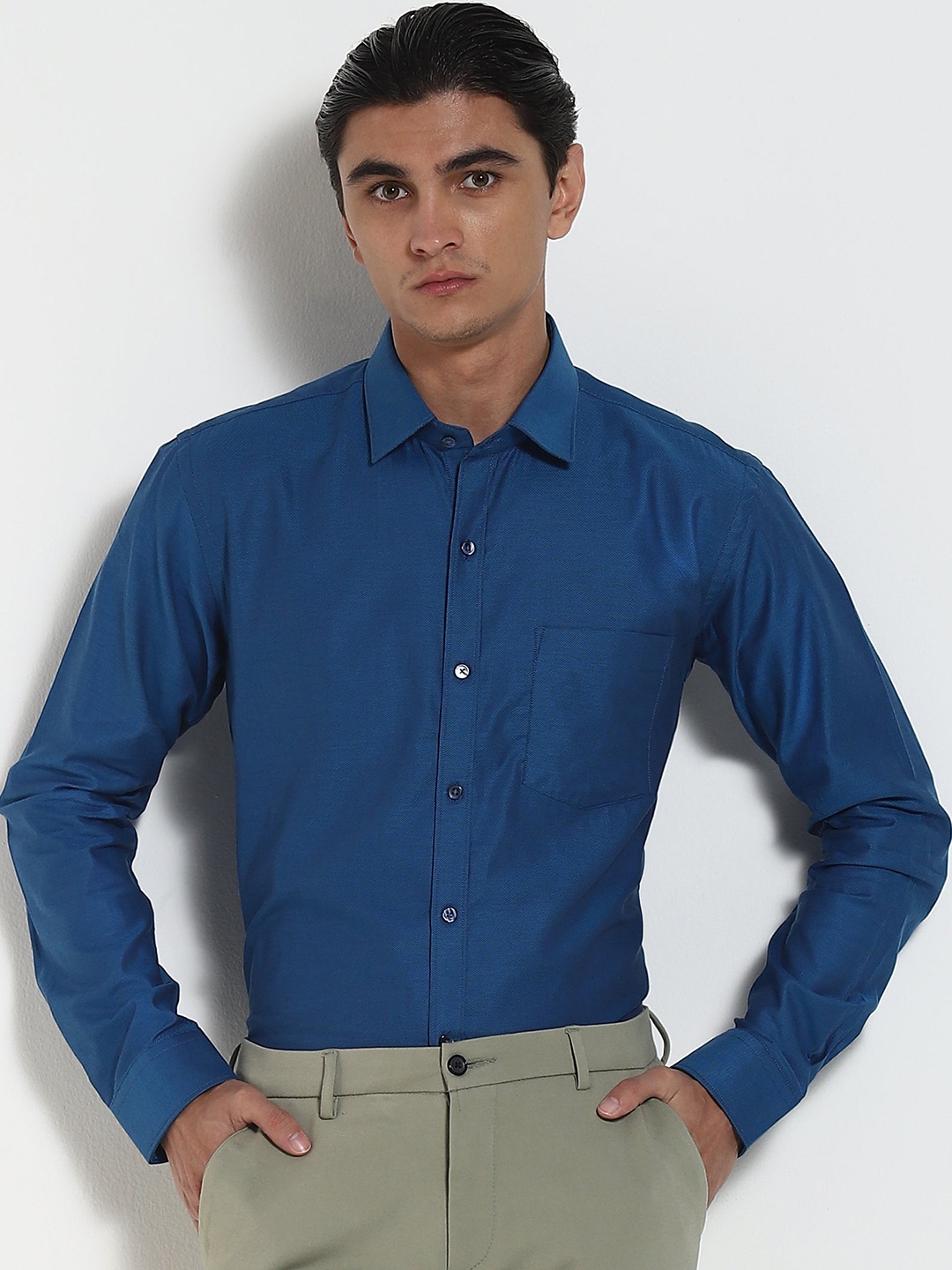

Stori Spread Collar Cotton Casual Shirt, Blue