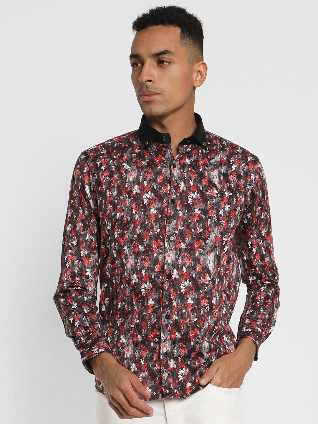 

Stori Floral Printed Cotton Party Shirt, Red