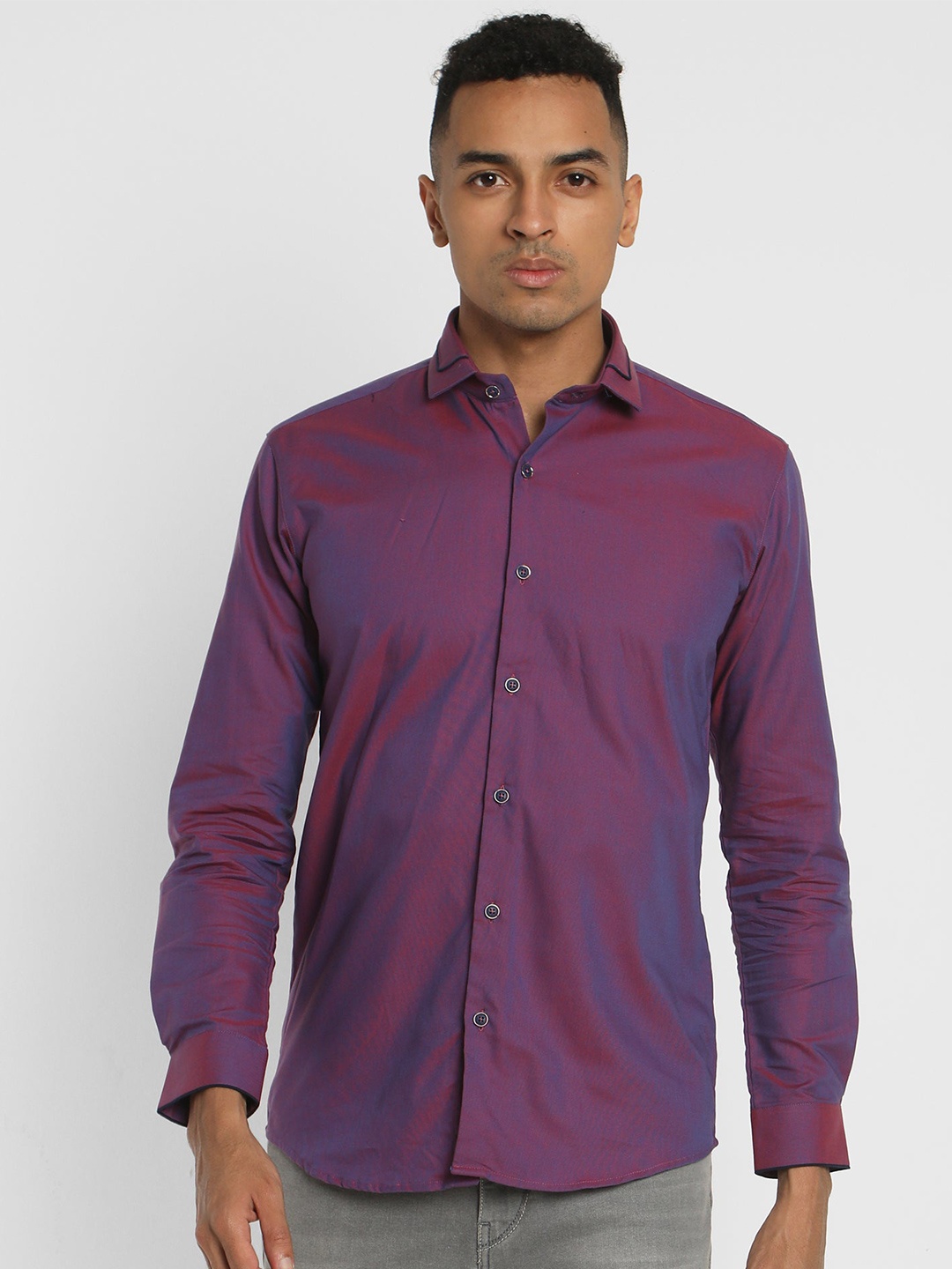 

Stori Cutaway Collar Cotton Party Shirt, Purple