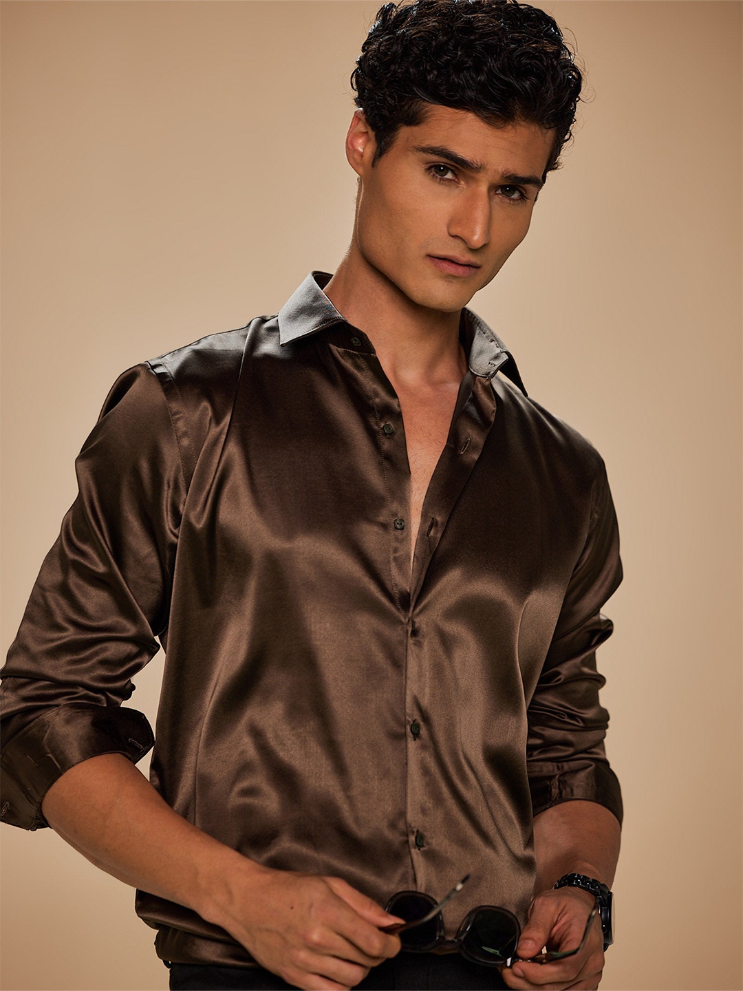 

Stori Men Opaque Party Shirt, Olive