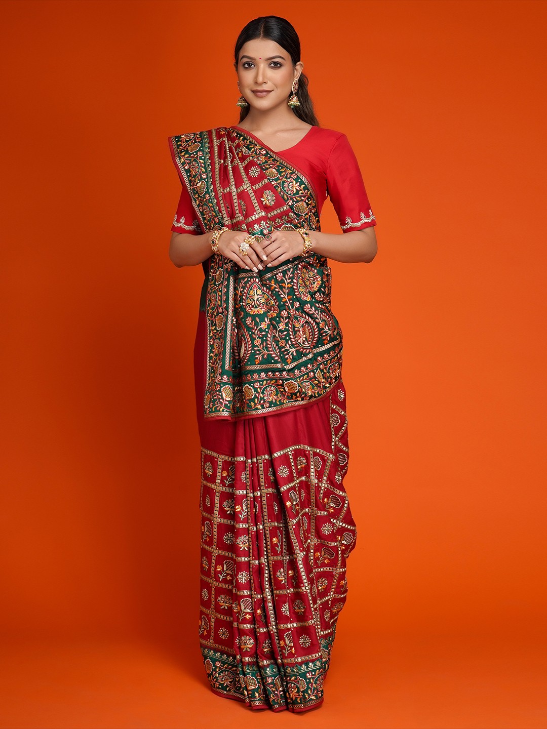 

saree.com Embellished Zari Silk Saree, Maroon