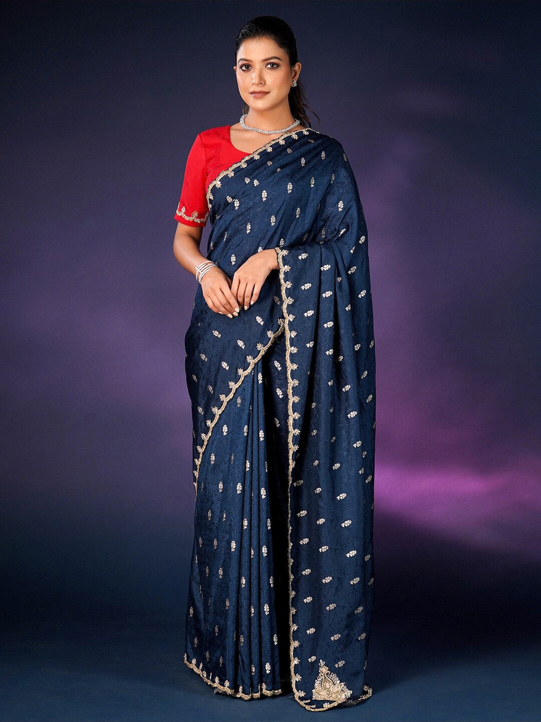 

saree.com Embellished Gotta Patti Saree, Blue