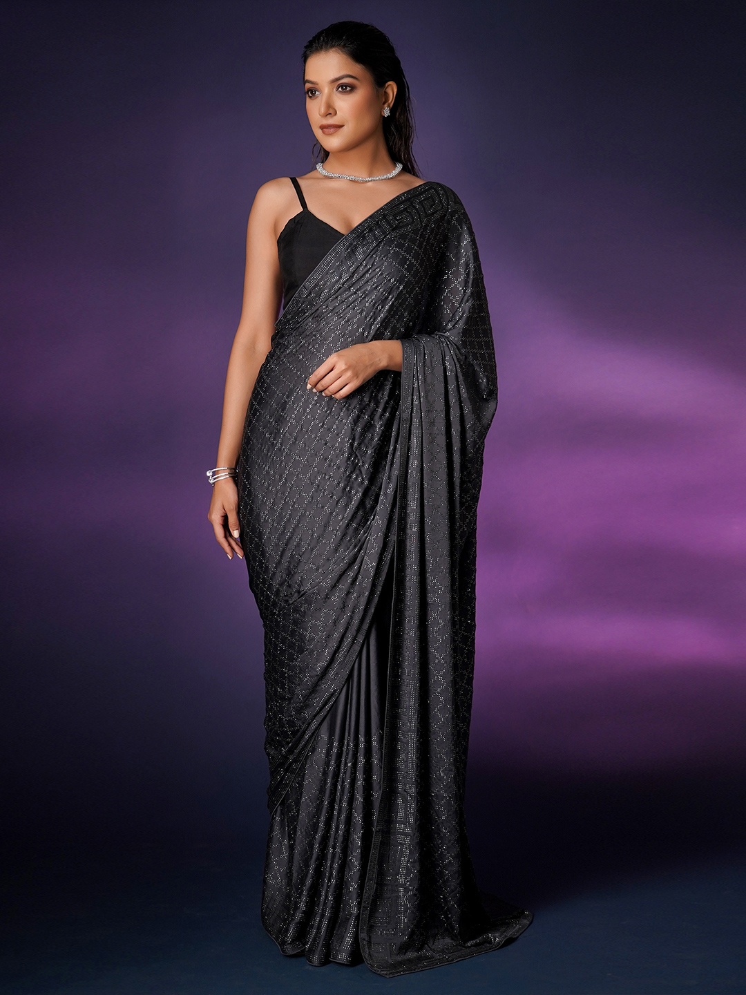 

saree.com Embellished Sequinned Saree, Grey