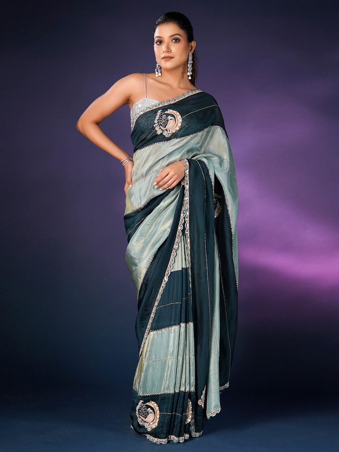 

saree.com Embellished Sequinned Saree, Blue