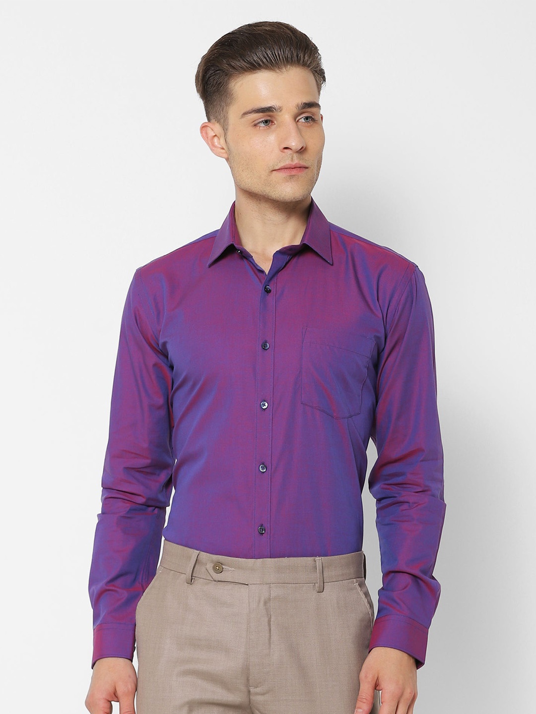 

Stori Spread Collar Cotton Slim Fit Formal Shirt, Purple