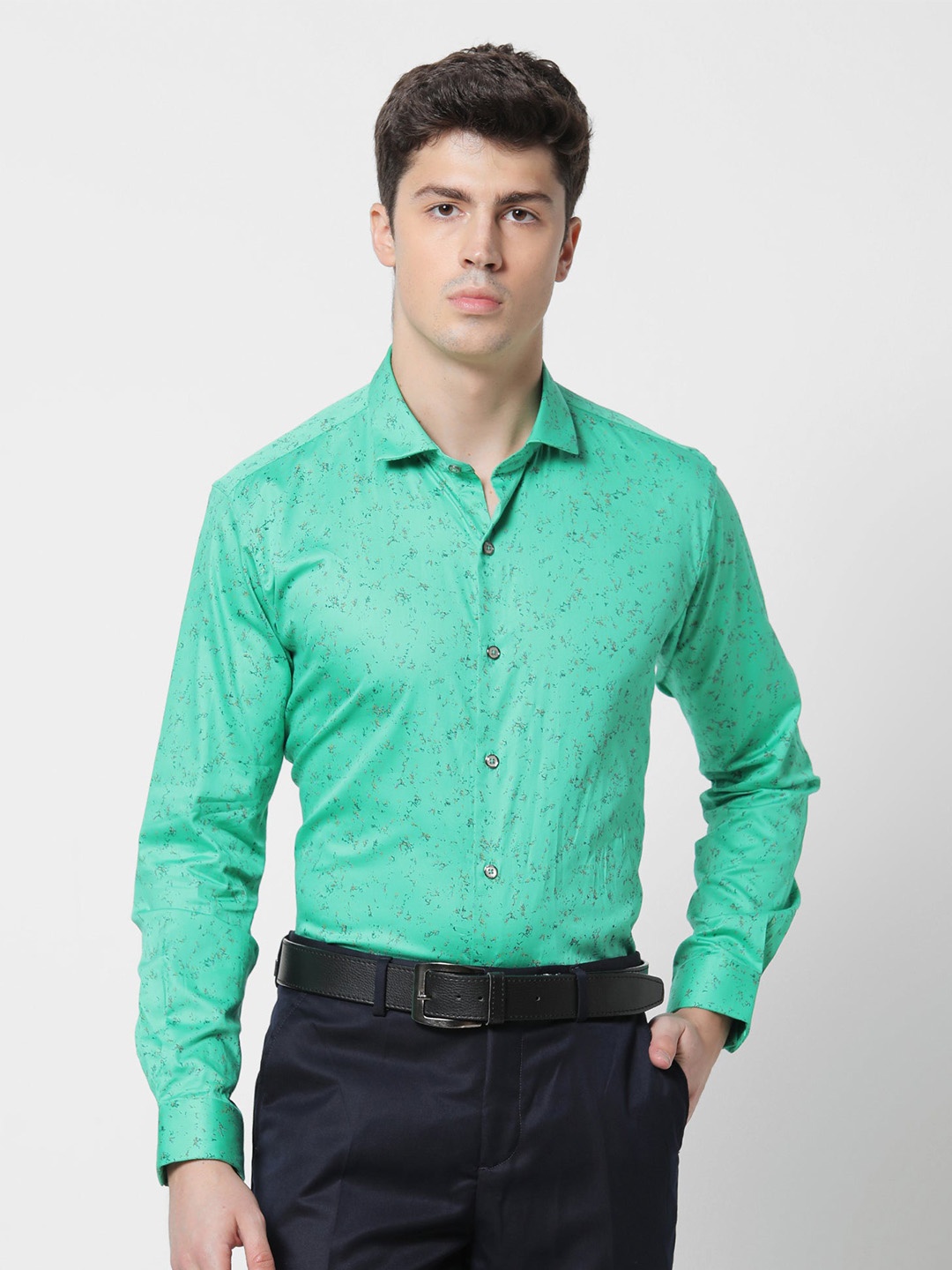 

Stori Abstract Printed Slim Fit Party Shirt, Green