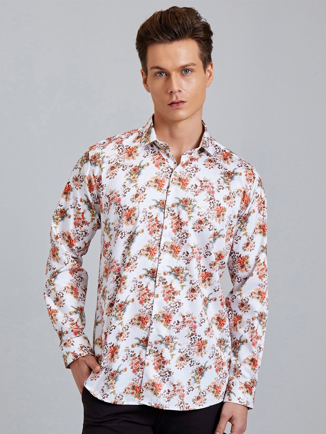 

Stori Men Slim Fit Floral Opaque Printed Party Shirt, Multi
