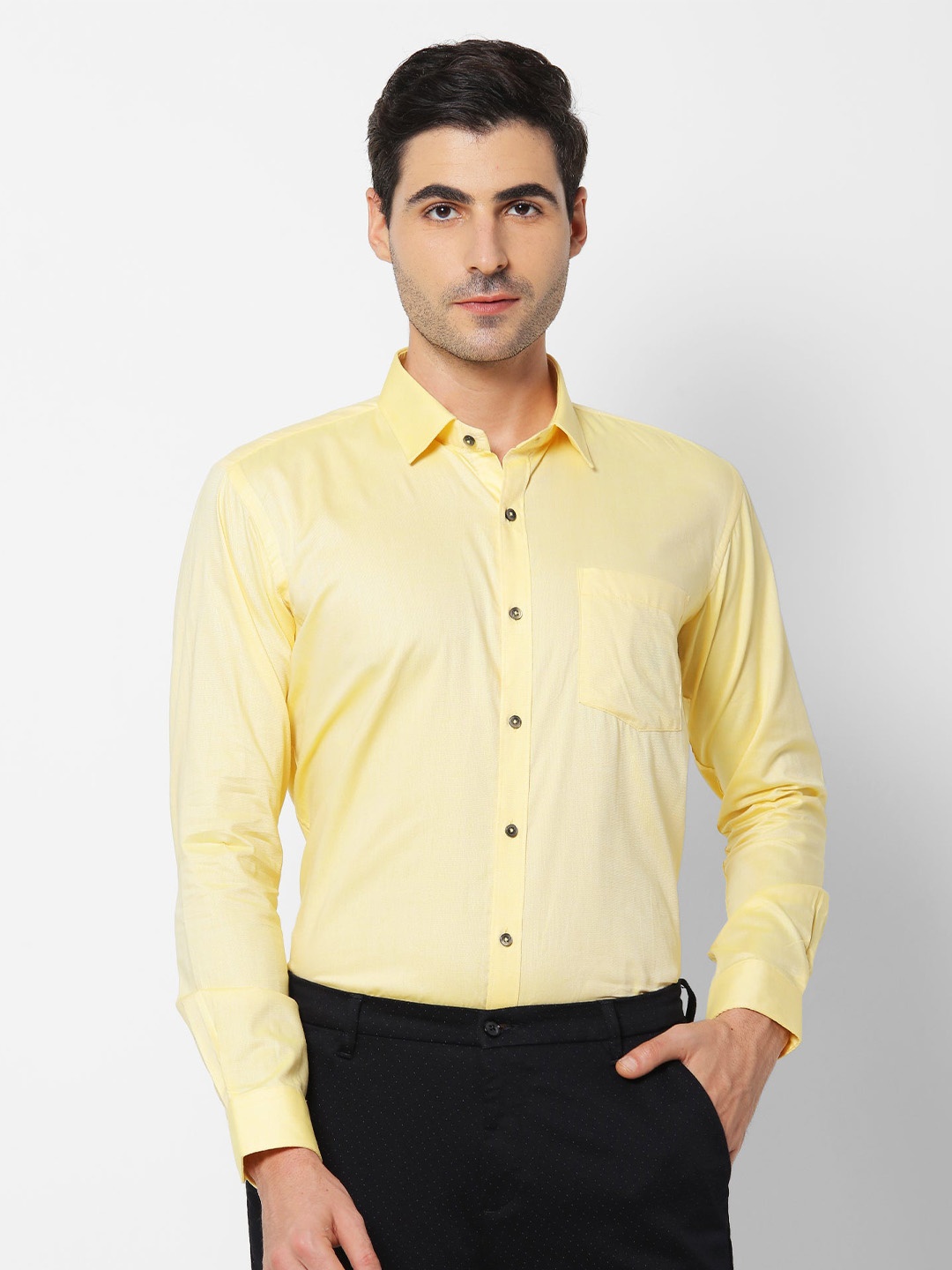 

Stori Spread Collar Slim Fit Cotton Formal Shirt, Yellow