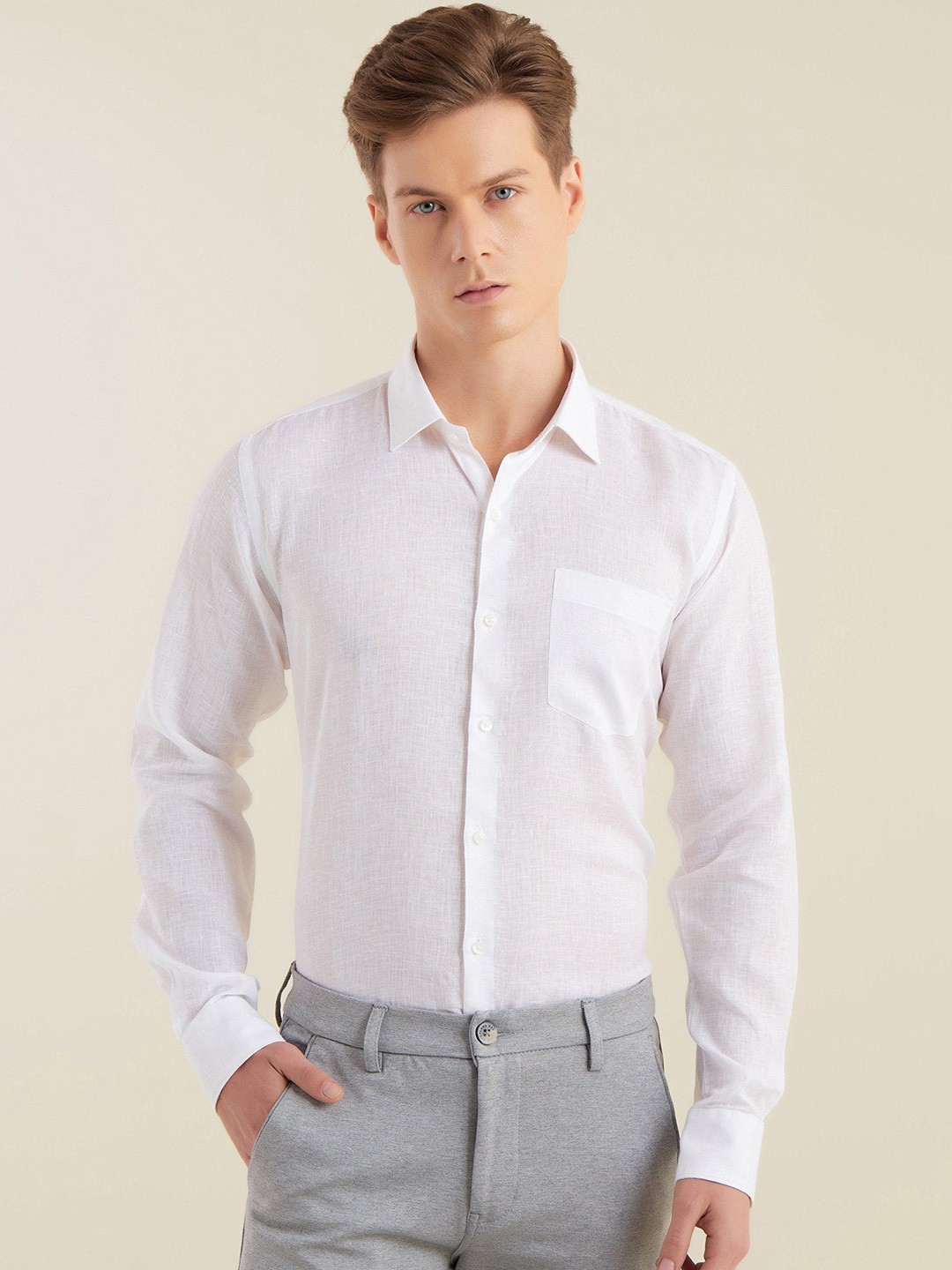 

Stori Spread Collar Slim Fit Casual Shirt, White