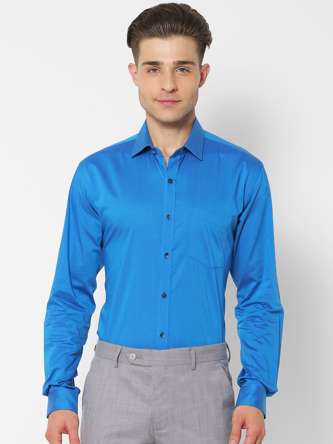 

Stori Spread Collar Cotton Slim Fit Formal Shirt, Blue