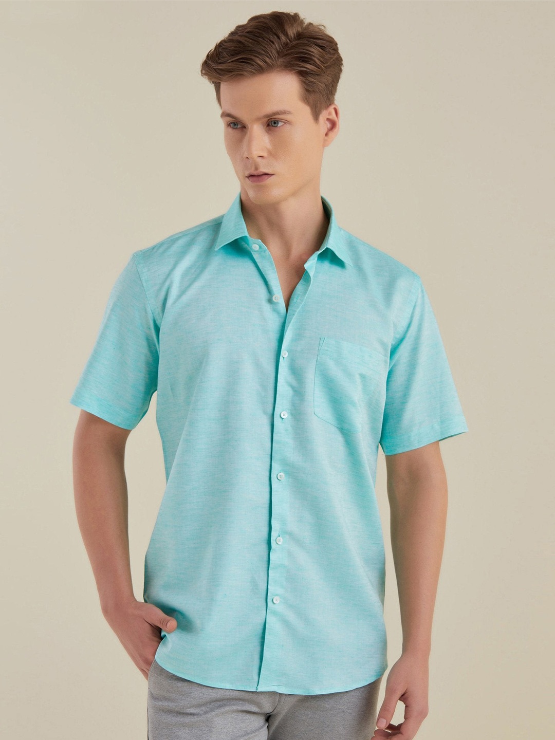 

Stori Men Slim Fit Opaque Formal Shirt, Green