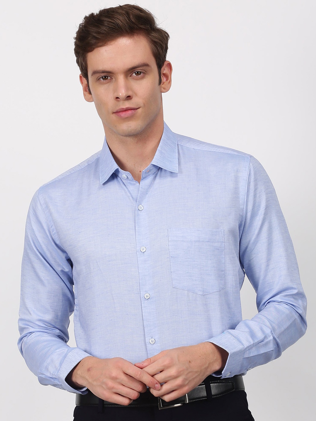 Stori Spread Collar Slim Fit Cotton Formal Shirt, Blue
