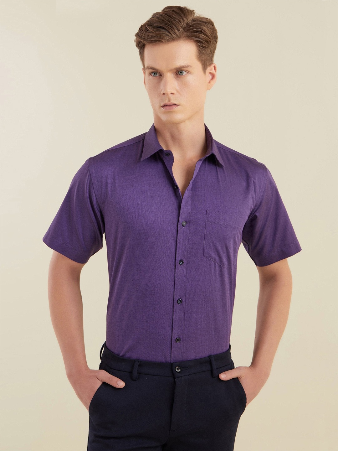 

Stori Men Slim Fit Opaque Formal Shirt, Purple