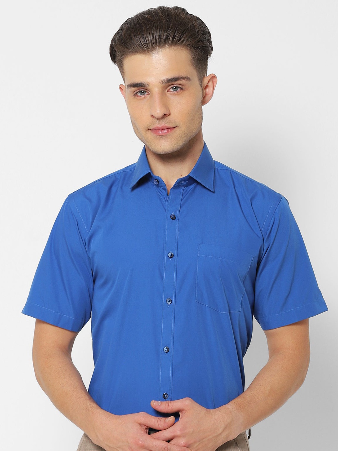 

Stori Spread Collar Long Sleeves Slim Fit Cotton Formal Shirt, Blue