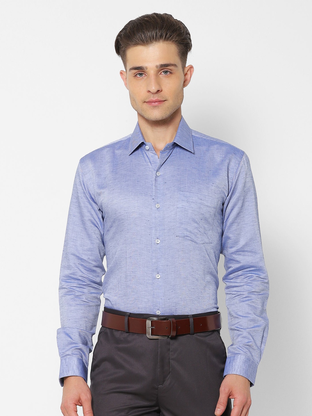 

Stori Spread Collar Long Sleeves Slim Fit Cotton Formal Shirt, Blue