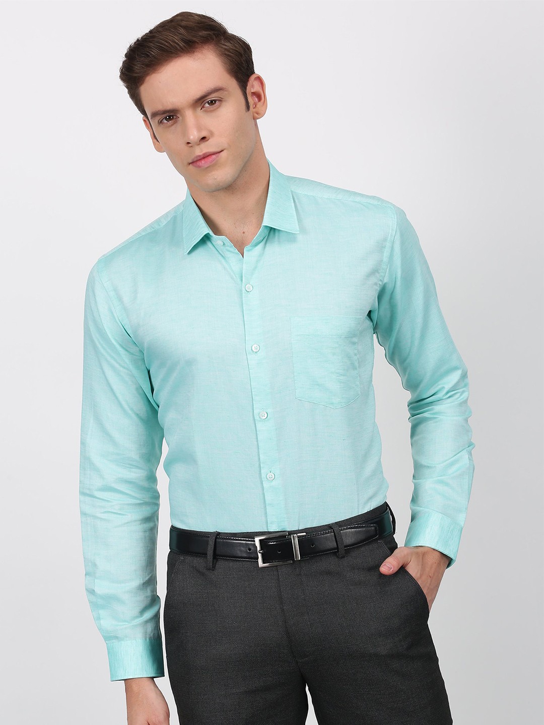 

Stori Spread Collar Slim Fit Formal Shirt, Green