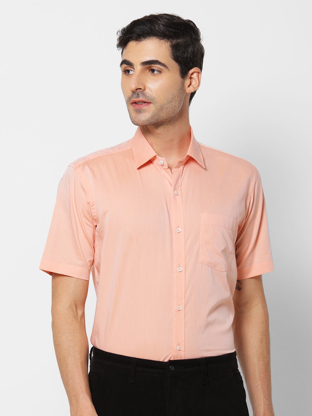 

Stori Slim Fit Spread Collar Short Sleeves Cotton Formal Shirt, Orange