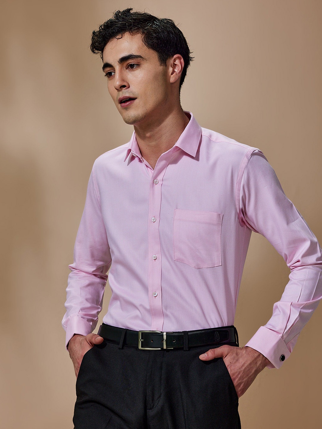 

Stori Men Slim Fit Opaque Formal Shirt, Pink