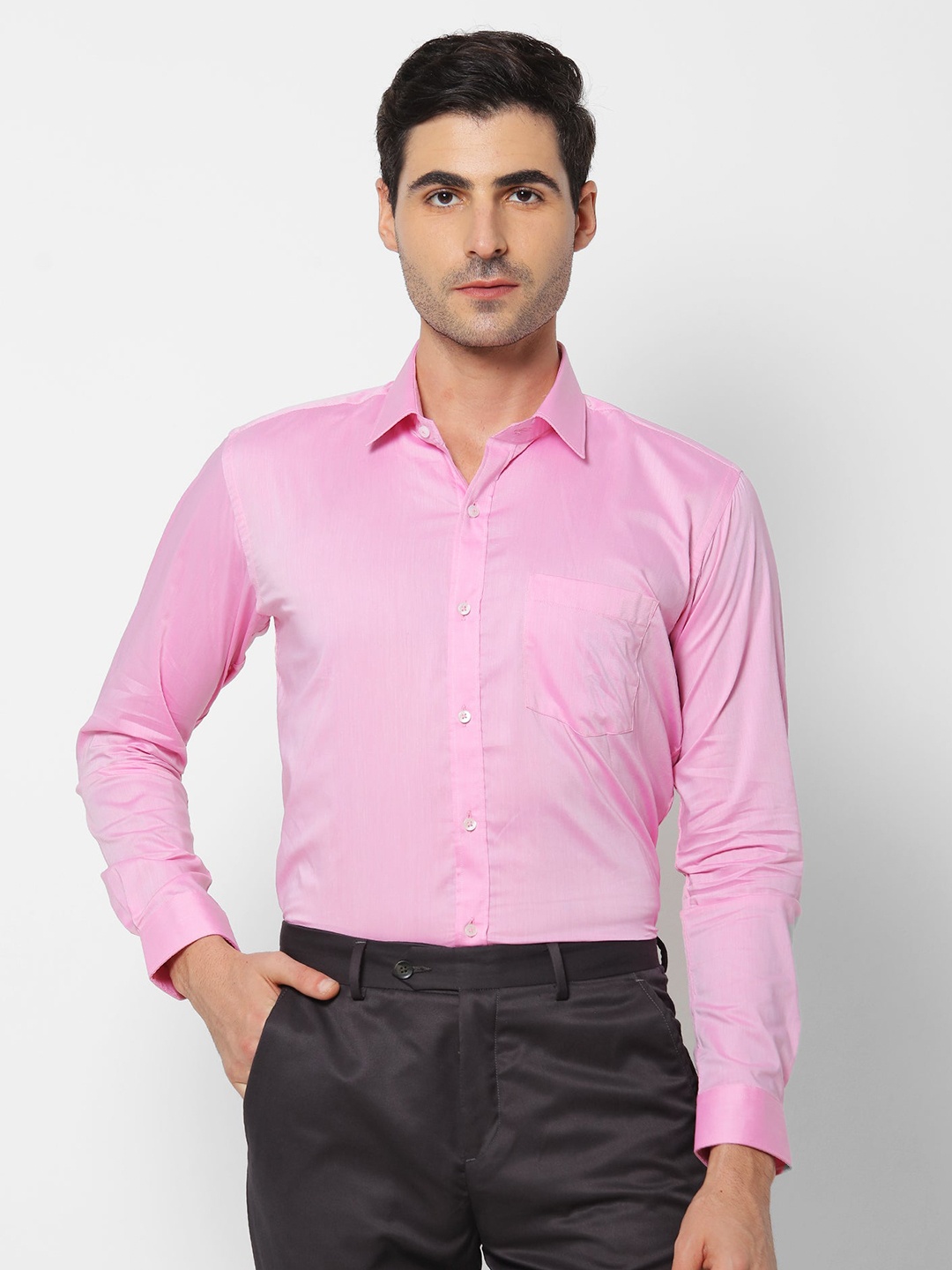 

Stori Spread Collar long Sleeves Slim Fit Cotton Formal Shirt, Pink